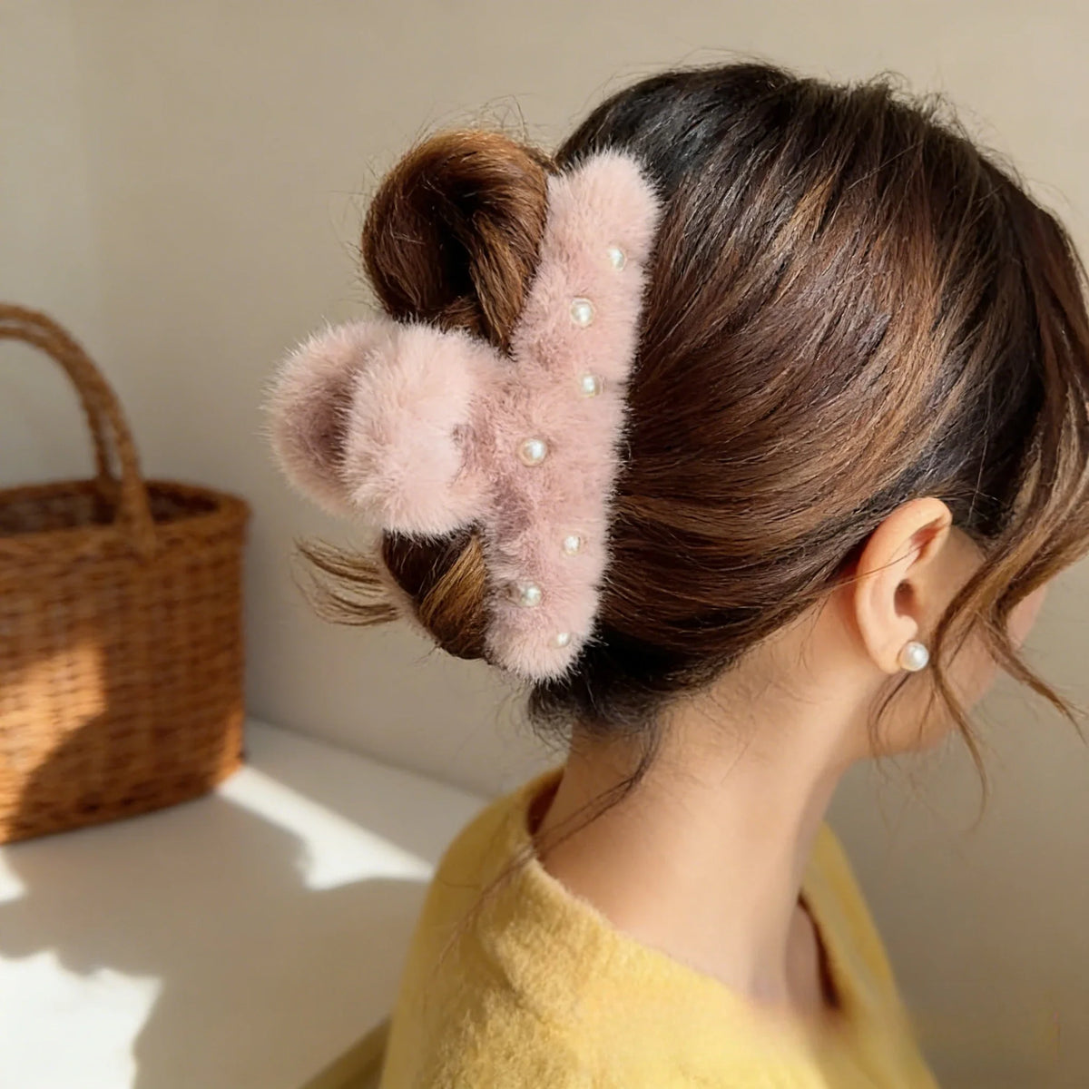 Pearl Plush Big Shark Hair Claw Clip | Cute Winter Accessory