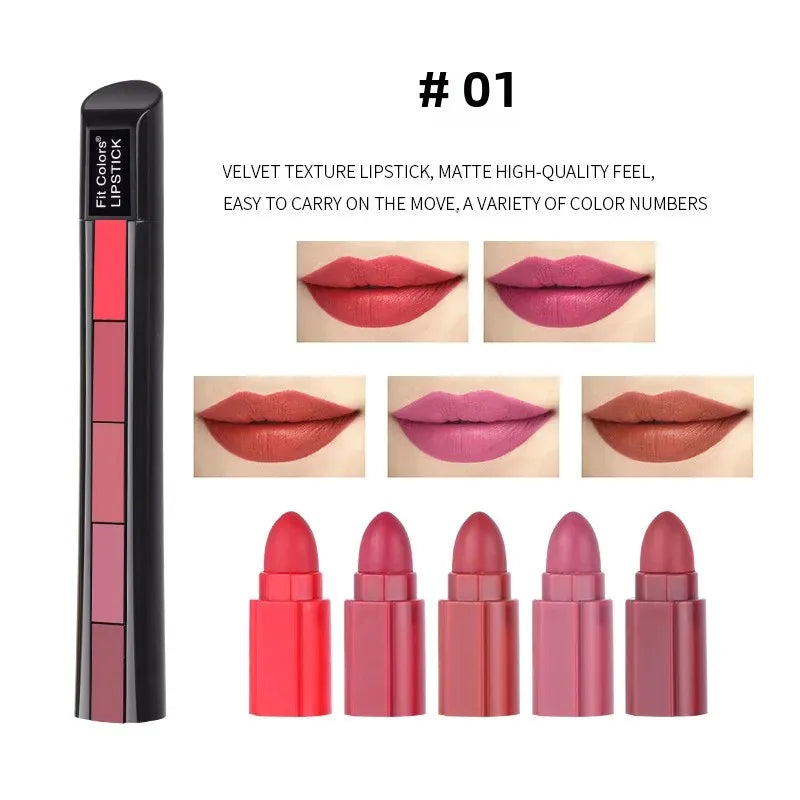 Fit Colors Velvet Matte Lipstick Set – 5 Shades, Long-Lasting