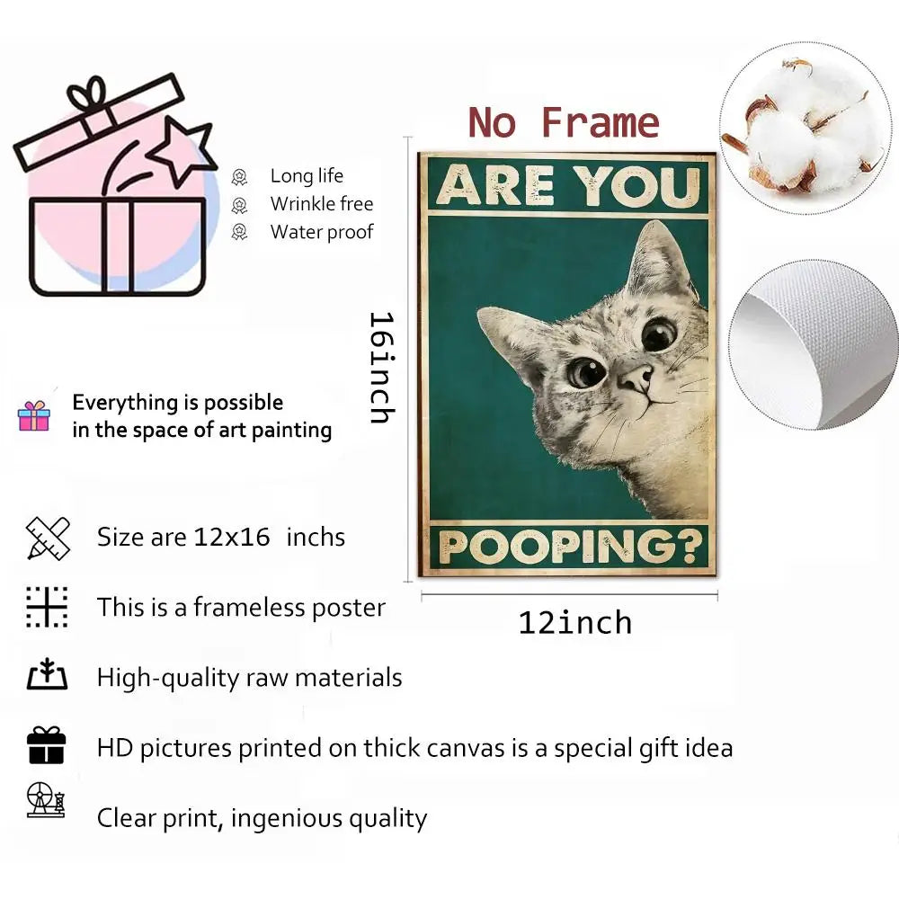 Funny Cat Canvas Wall Art – "Are You Pooping?" HD Print Poster