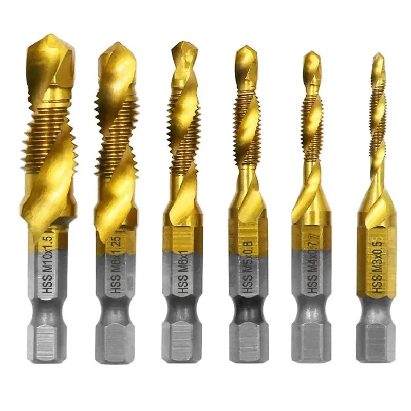 6-Piece HSS Titanium Tap & Drill Integrated Set | Gold Coat