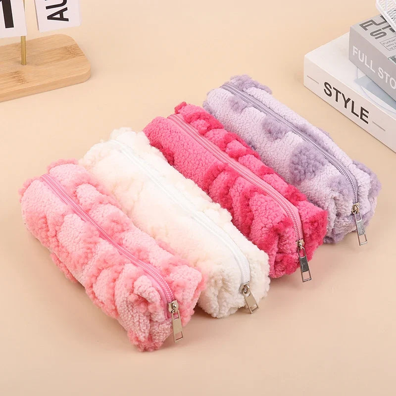 Plush Makeup Bag with Handle | Cute Love Print Travel Pouch