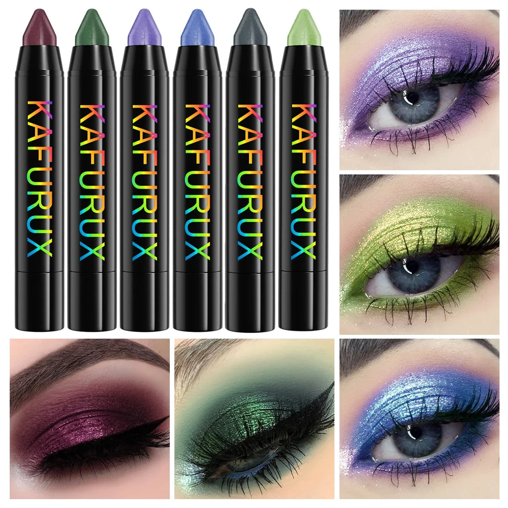 KAFURUX 6pc Metallic Glitter Eyeshadow Pencil Set | Shimmer Liner