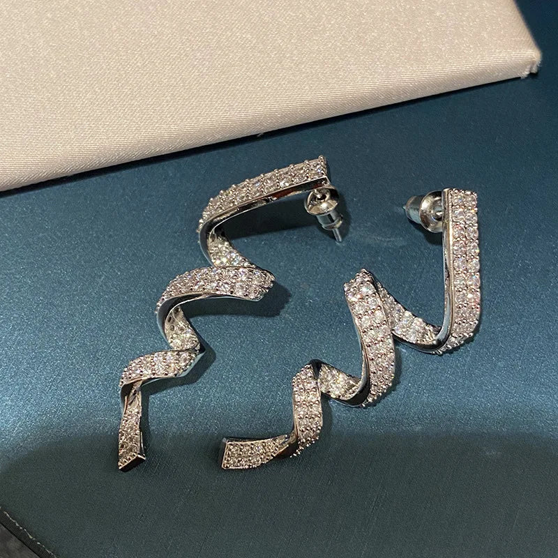 Huitan Ribbon CZ Drop Earrings – Sparkling Long Dangle