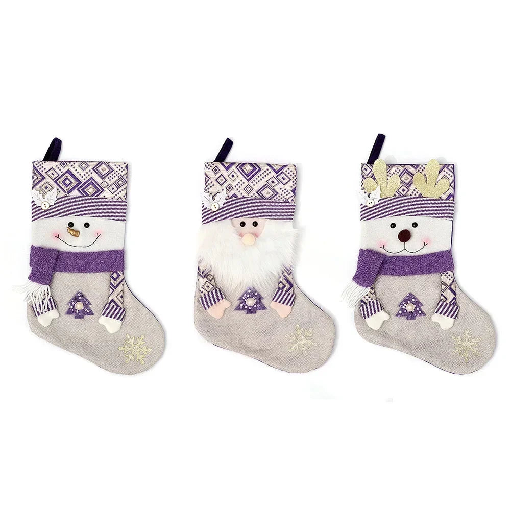 Purple Christmas Stockings – Santa, Snowflake & Antler 45cm
