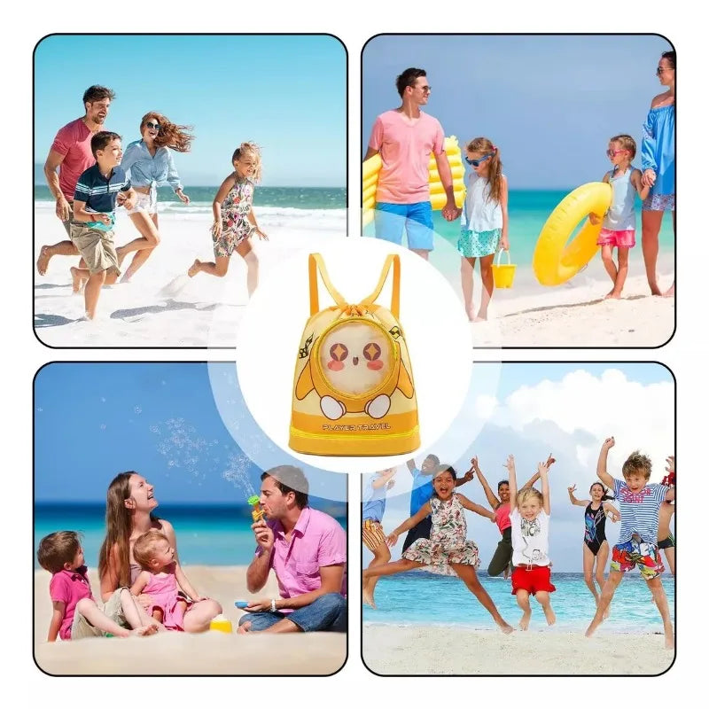 Waterproof Kids Beach Bag | Cartoon Drawstring Backpack