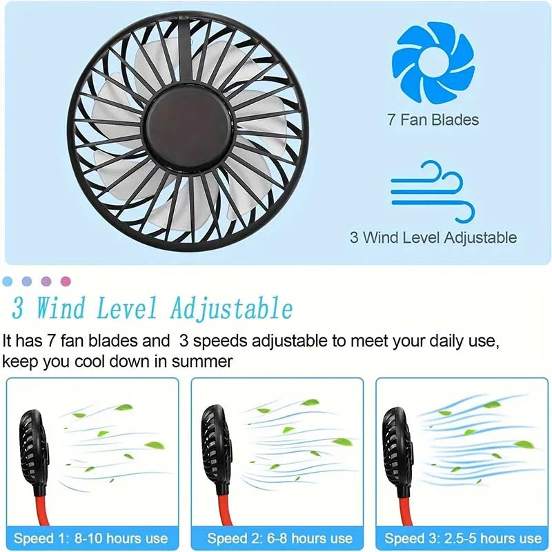 Wearable Neck Fan – USB Rechargeable, 3-Speed Portable Cooling