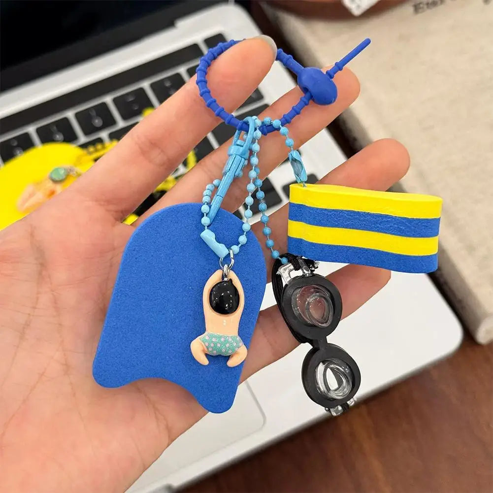 Swim Themed Keychain – Mini Goggles, Kickboard & Swimmer Charm