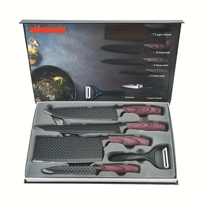 6-Piece Stainless Steel Kitchen Knife Set – Diamond Pattern
