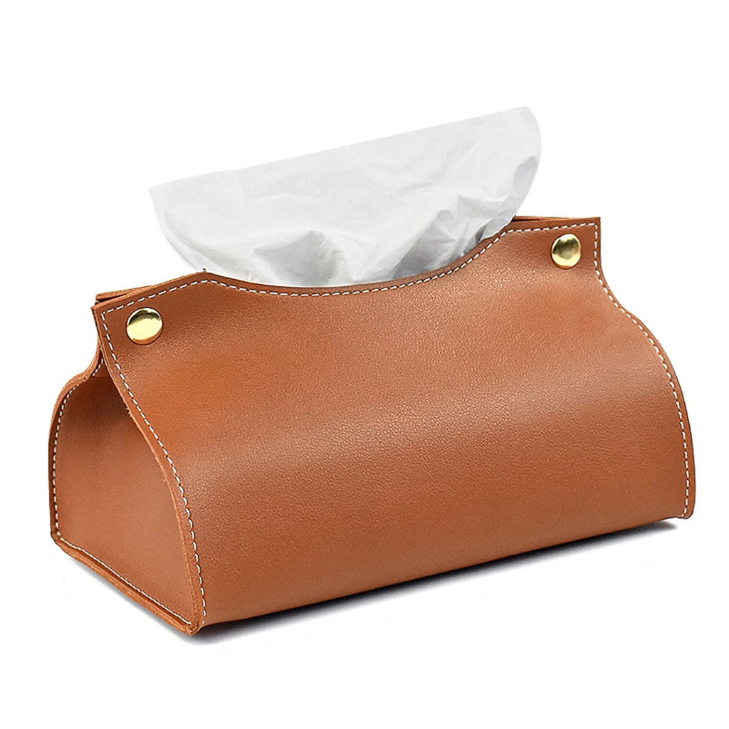 PU Leather Tissue Box Cover Holder | Elegant Desktop Organizer