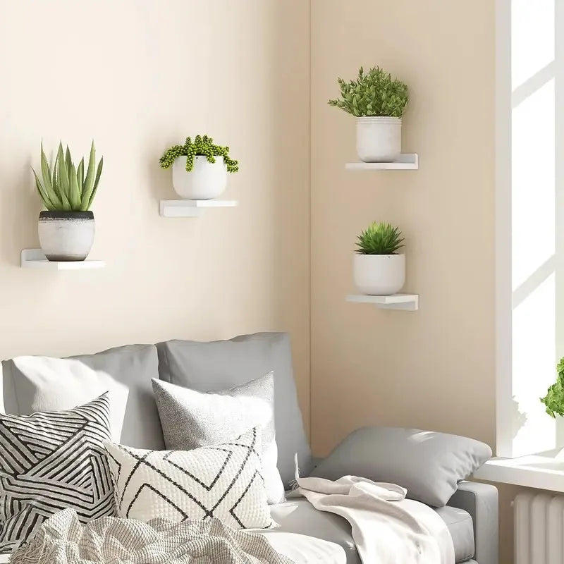 4-Pack Small Floating Wood Shelves – 5" Mini Wall Display Ledges
