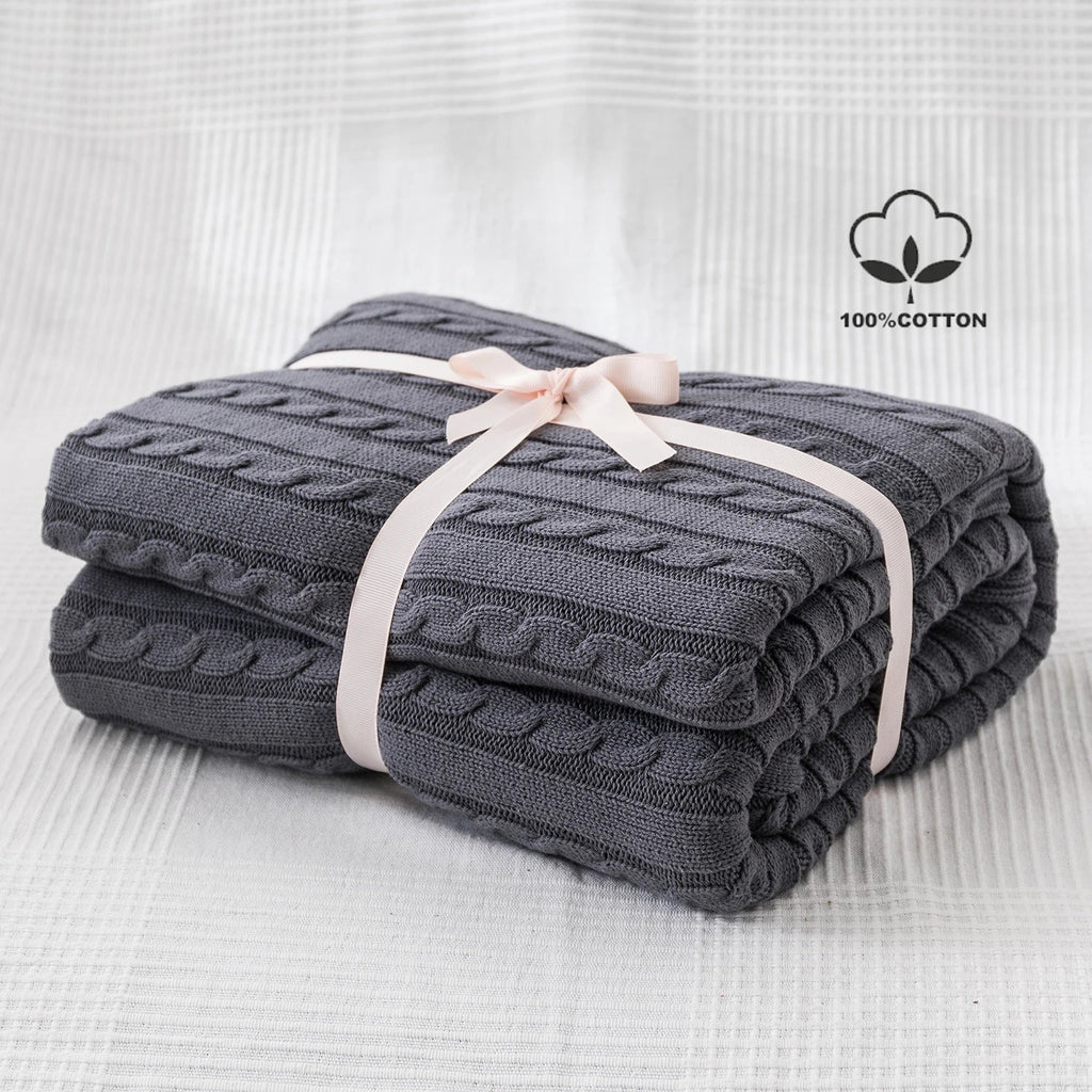 Battilo 100% Cotton Cable Knit Throw Blanket | Sofa & Bed