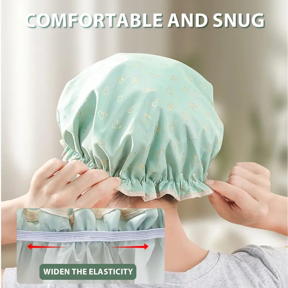 Large Waterproof Shower Cap for Long Thick Hair – Double Layer