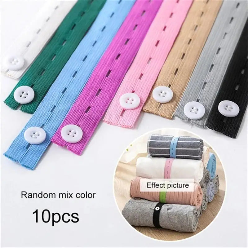 10-Pack Nylon Elastic Bands with Button Hole | Clothes Organizer