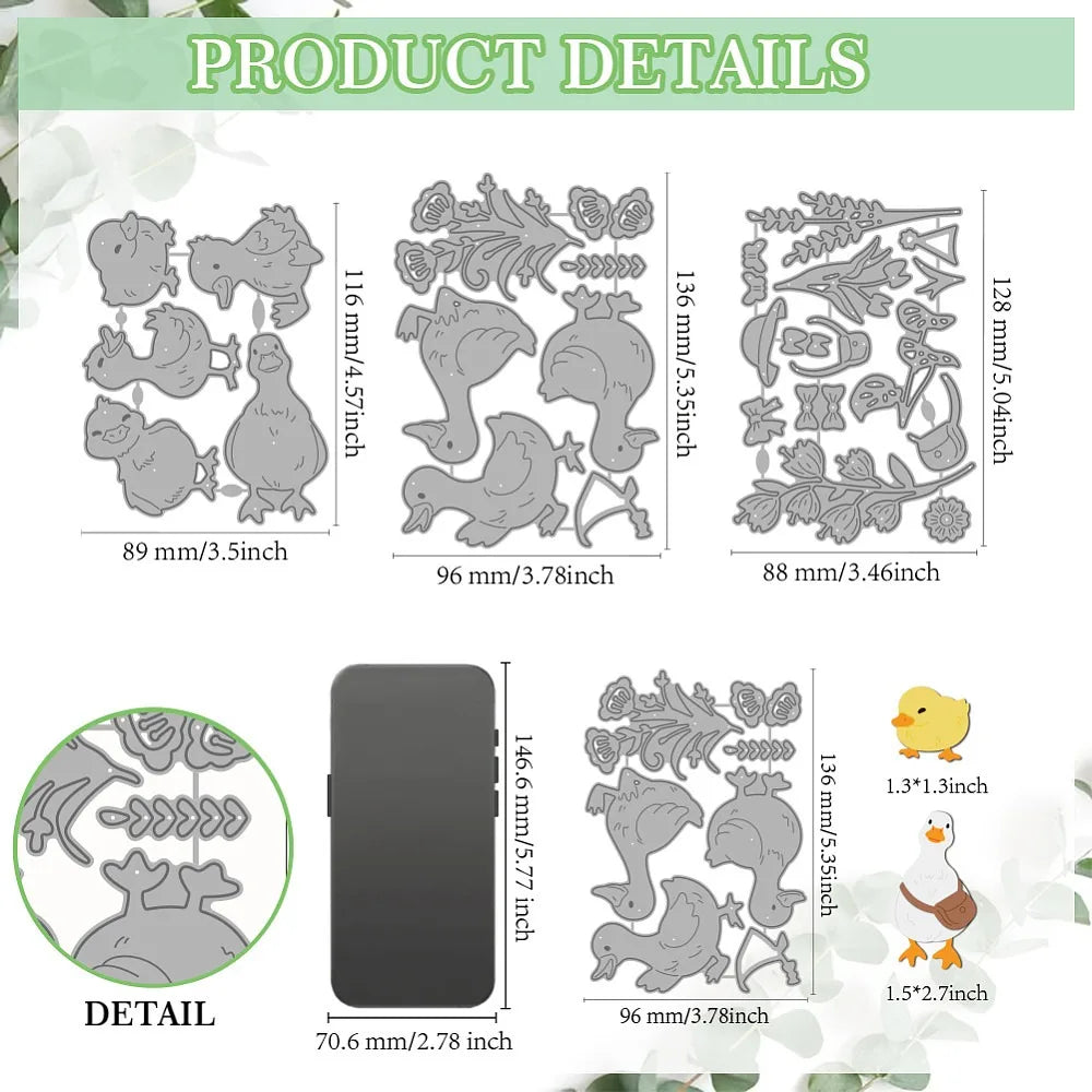 Flower & Duck Carbon Steel Cutting Dies – 3pc DIY Craft Set