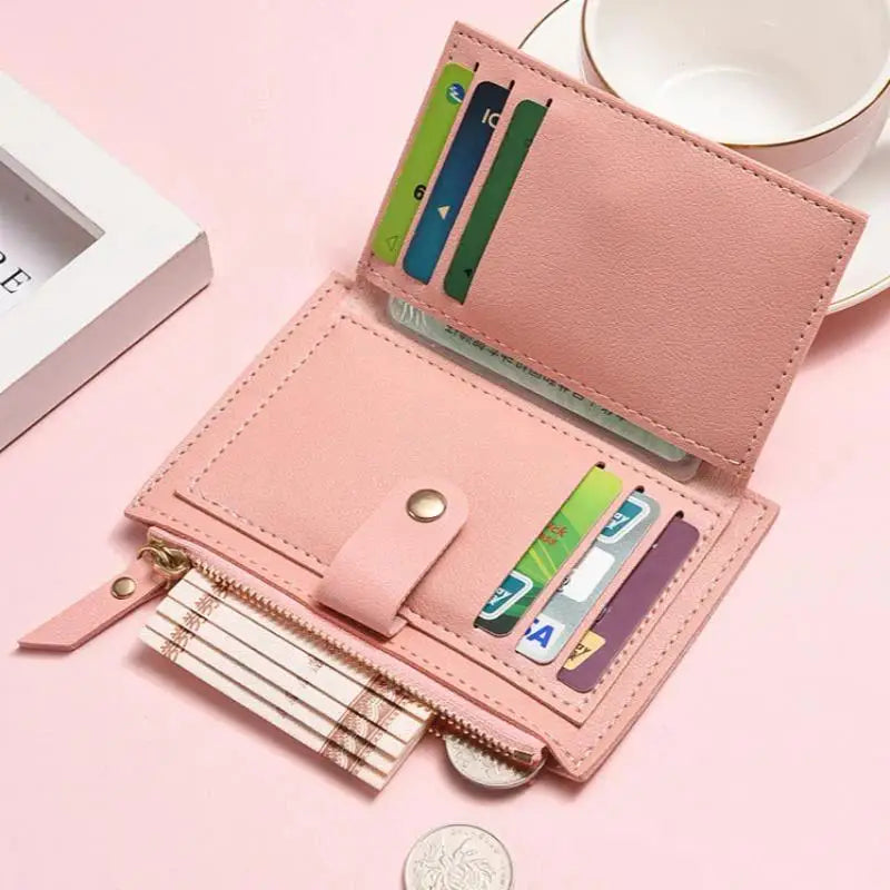 Women's Slim PU Leather Card Holder Wallet | Mini Zipper Purse