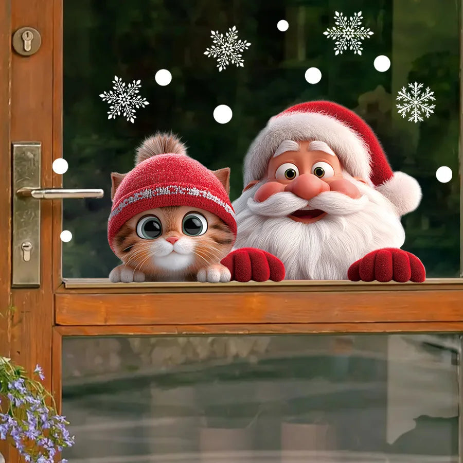 DH045 Kitten Santa Claus 3D Visual Animation Electrostatic Sticker