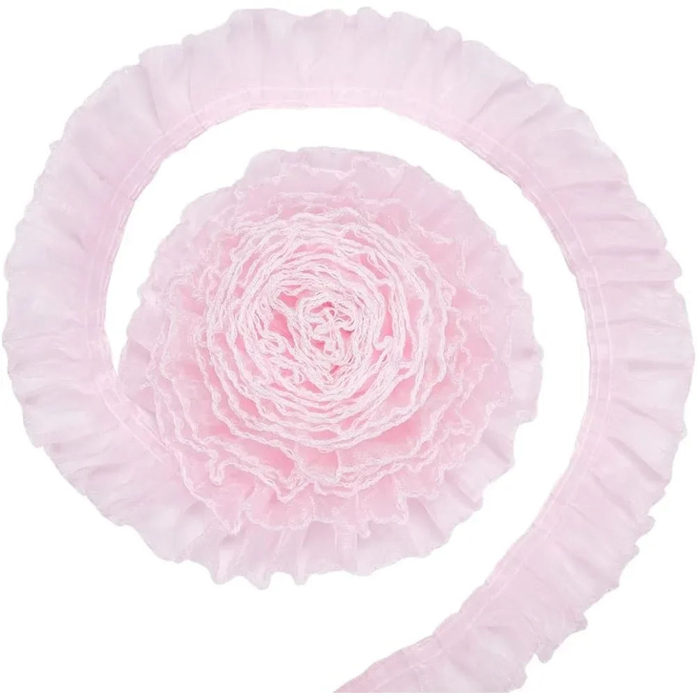 8 Yards Pink Pleated Lace Trim – Ruffled Ribbon for Sewing