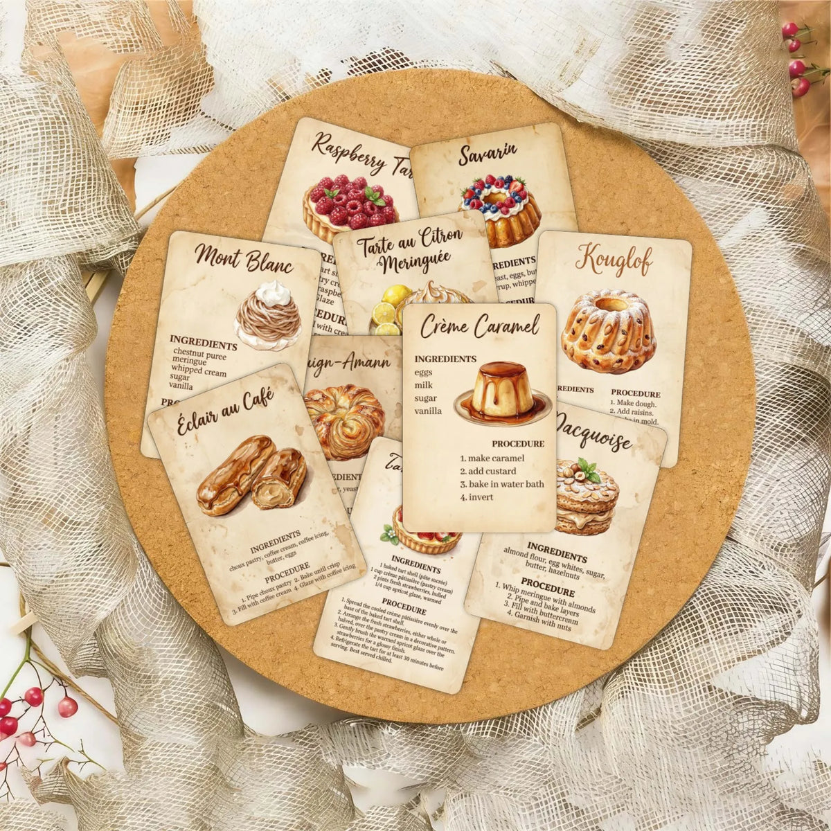 36 Vintage Dessert Recipe Booklets – Retro Baking Gift Card Set
