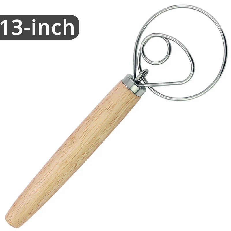 Leeseph 13" Danish Dough Whisk – Stainless Steel & Wood Handle