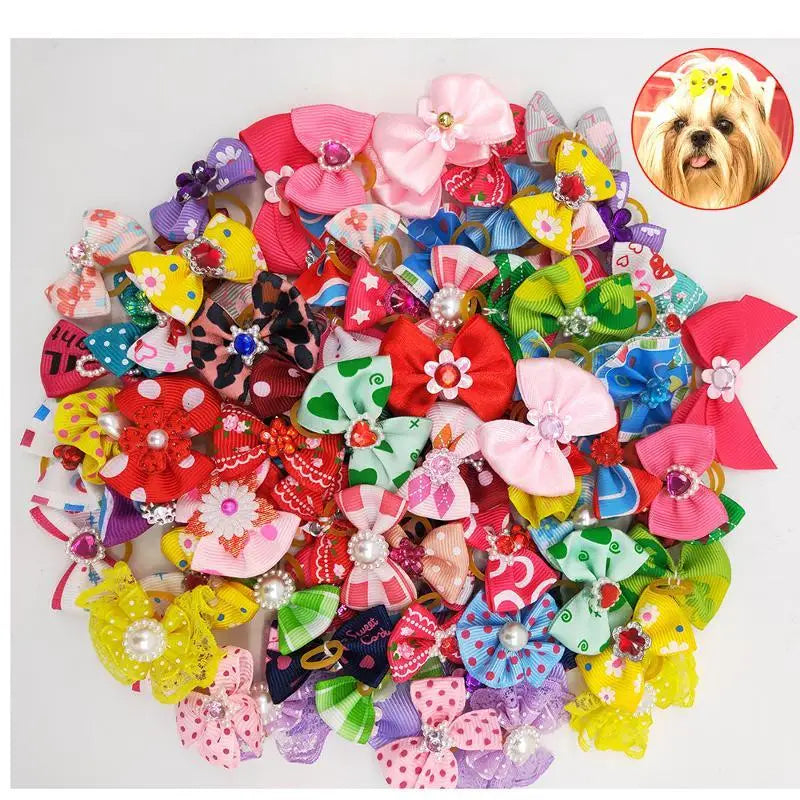 Cute Pet Dog Hair Bows Mixed Patterns Elastic Rubber Bands Puppy