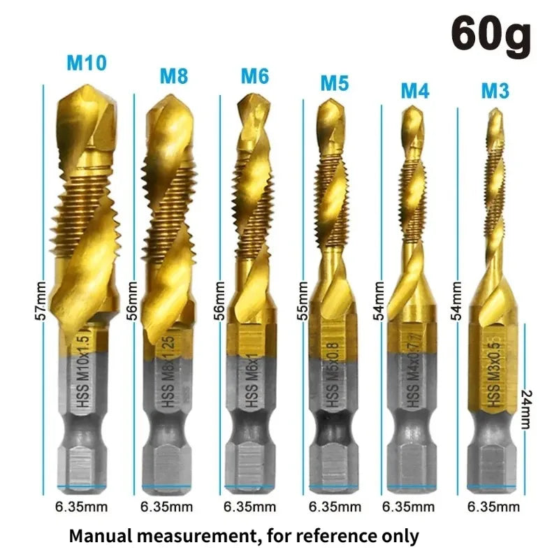 6-Piece HSS Titanium Tap & Drill Integrated Set | Gold Coat