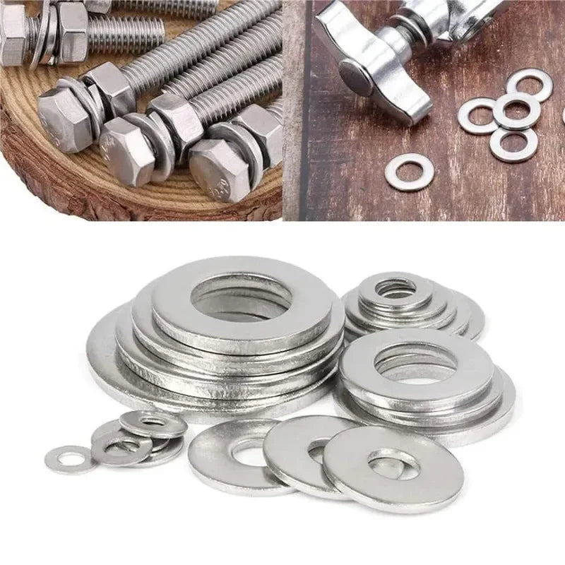 304 Stainless Steel Flat Washers Set – 180 or 360 Pcs