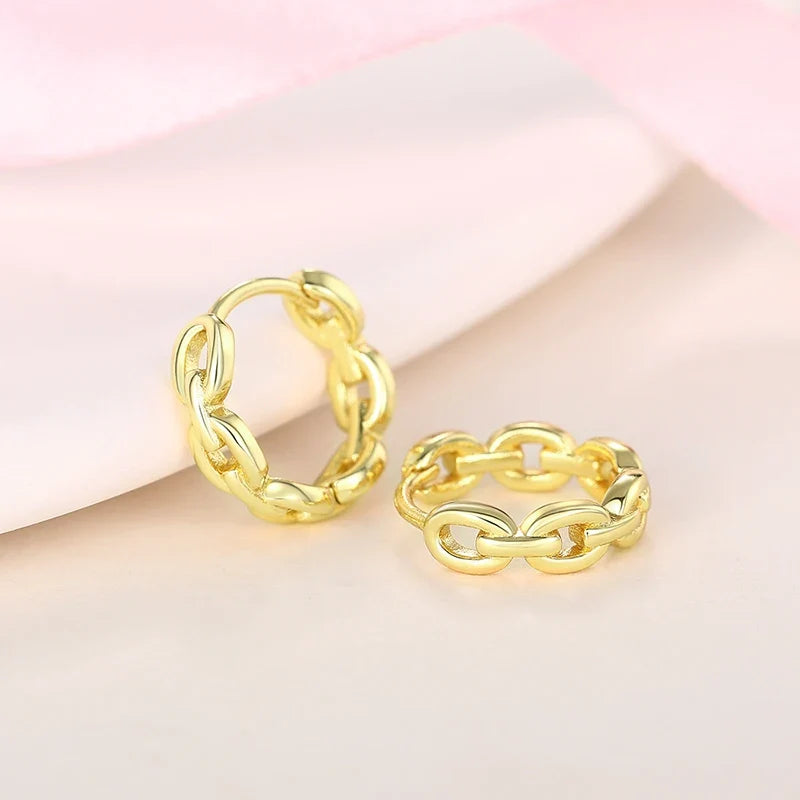 Huitan Gold Chain Hoop Earrings – Geometric Women's Jewelry