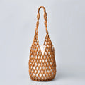 Women's Woven Wooden Bead Tote Bag – Hollow-Out Bucket Shoulder
