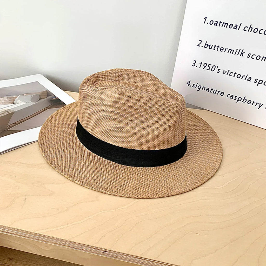 Unisex Wide Brim Paper Straw Panama Hat | Beach Sun Hat