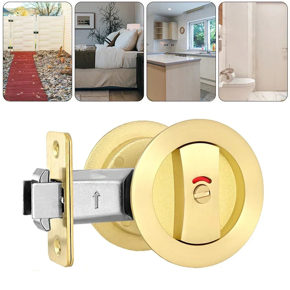 Gold Flush Pocket Door Lock – Zinc Alloy & Privacy Indicator