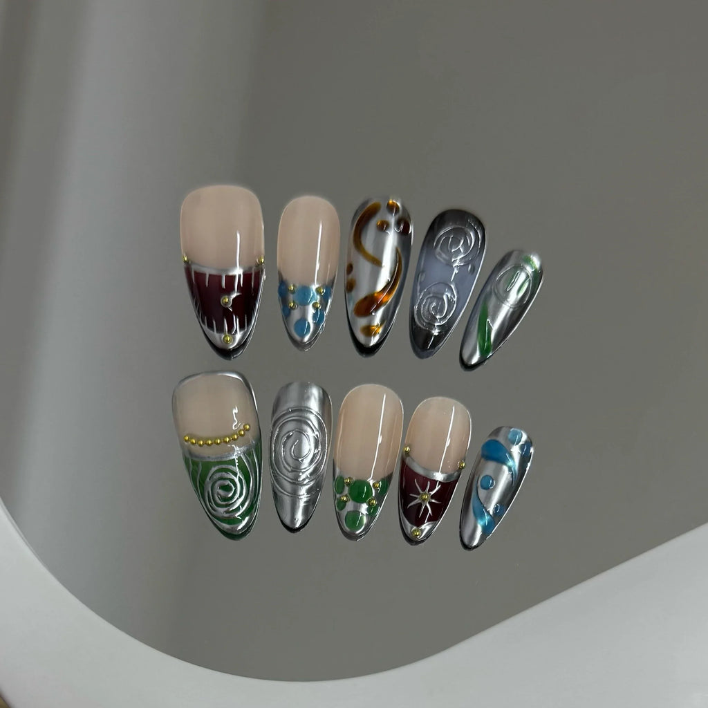 Y2K Starry Night Sky Almond Press-On Nails – 10pcs Set