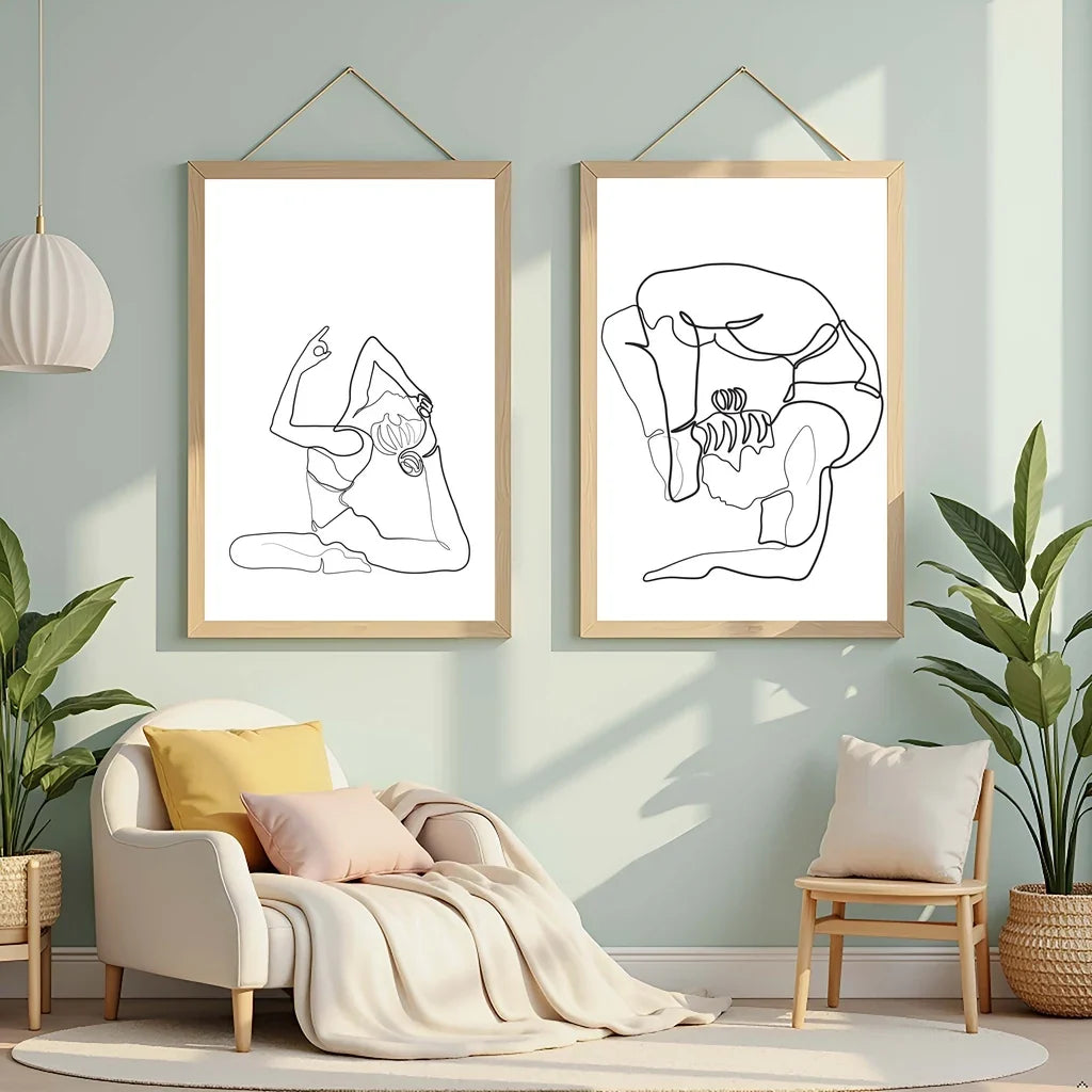 Black & White Yoga Woman Canvas Wall Art | Nordic Minimalist