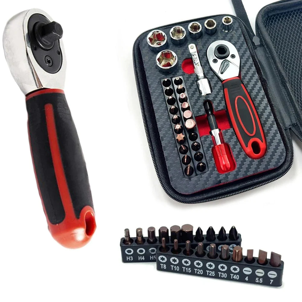 29-Pc 1/4" Dual-Drive Ratchet Socket Wrench Set | Auto Repair Kit
