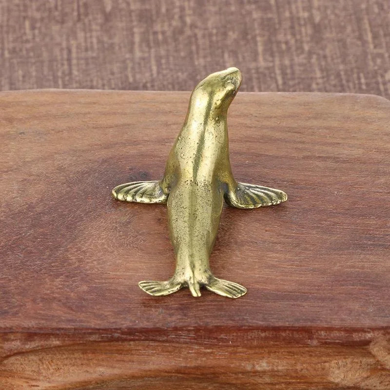 Brass Sea Seal Figurine Retro Mini Animal Ornament Desktop Craft Home