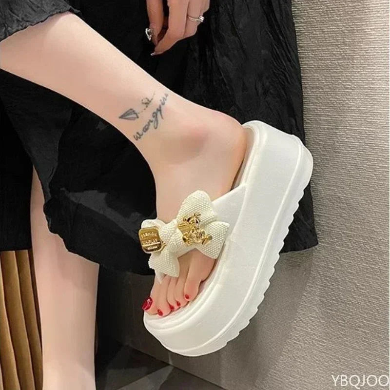 Women's EVA Wedge Flip Flops – Bow Thick Sole Summer Slippers
