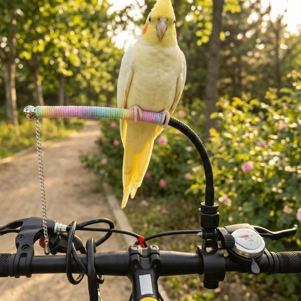 Adjustable Bike Parrot Perch Stand with Anti-Escape Chain 46cm