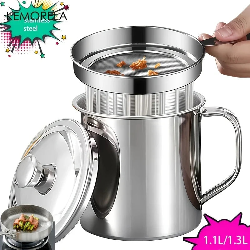 KEMORELA Stainless Steel Oil Filter Pot 1.1/1.3L with Strainer
