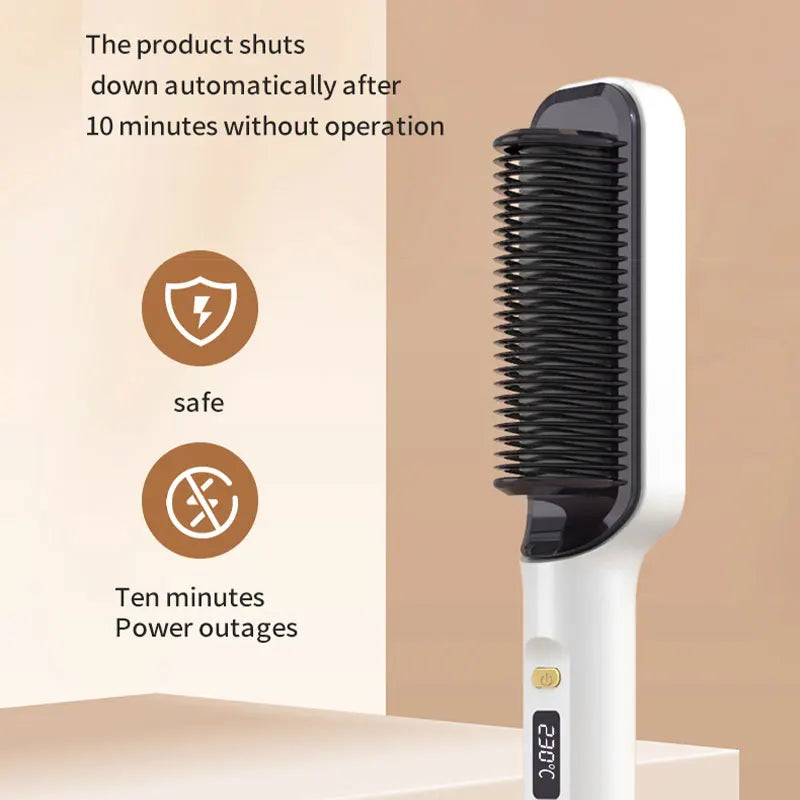 2-in-1 Electric Hair Straightener & Curling Comb LCD Display