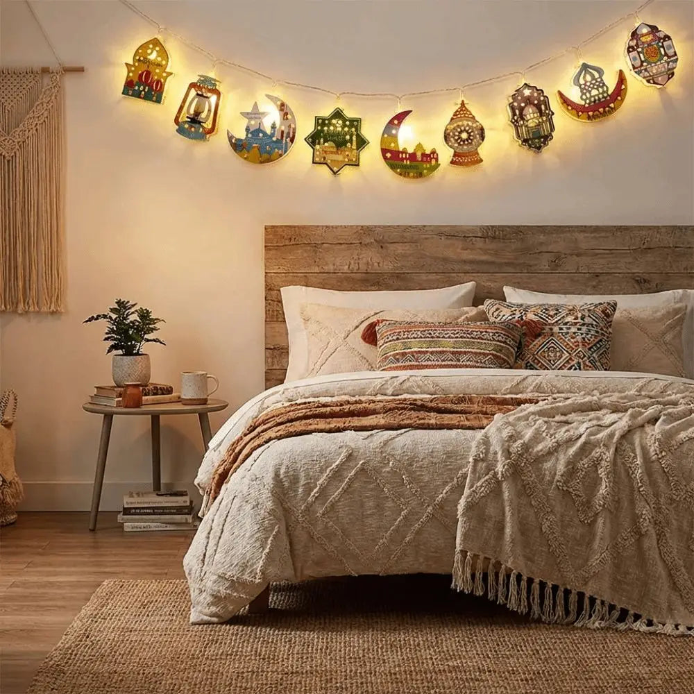 Eid Mubarak LED String Lights – Moon Star Iron Art Battery