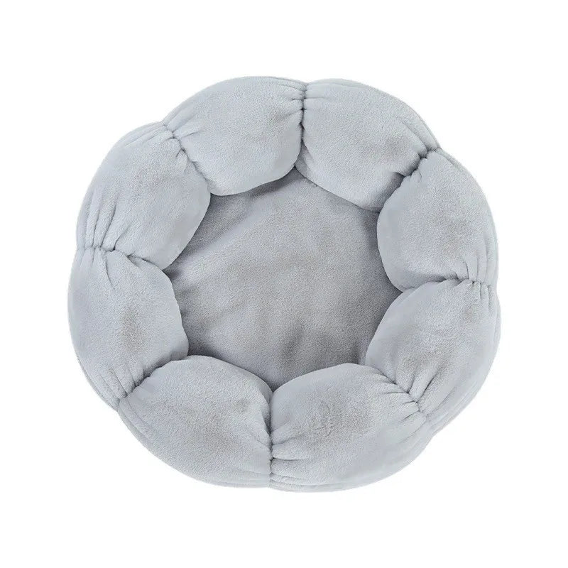 All Season Plush Cat Bed Neck Guard Flower Shaped Round Pet Cats