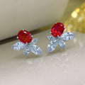 Huitan Red CZ Flower Stud Earrings – Silver-Tone Women's Jewelry