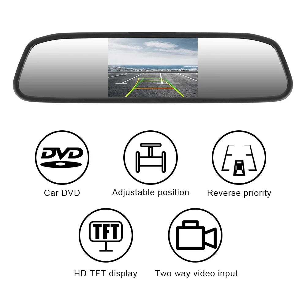 4.3" HD TFT LCD Car Rearview Mirror Monitor | Universal Fit
