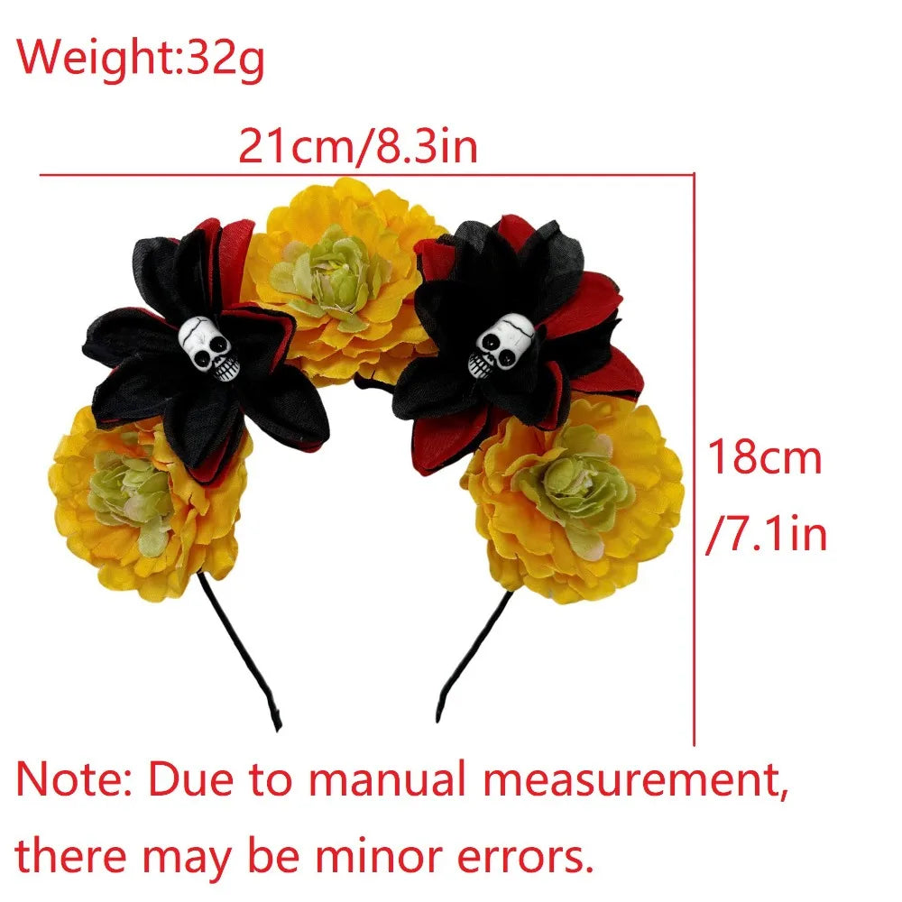 Gothic Skull Flower Headband | Halloween Hair Hoop Costume