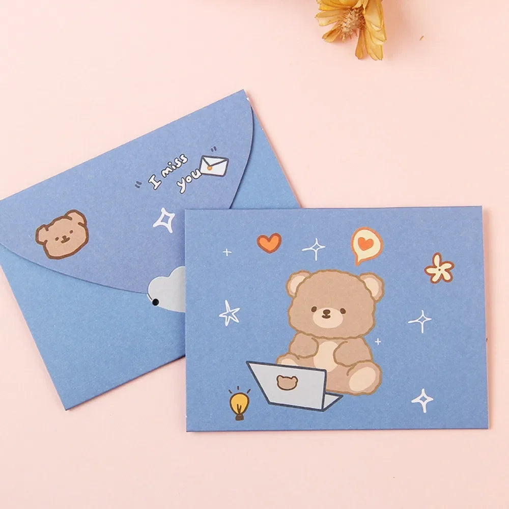 Cartoon Greeting Cards – Bear & Rabbit Foldable Cards, 9 Styles