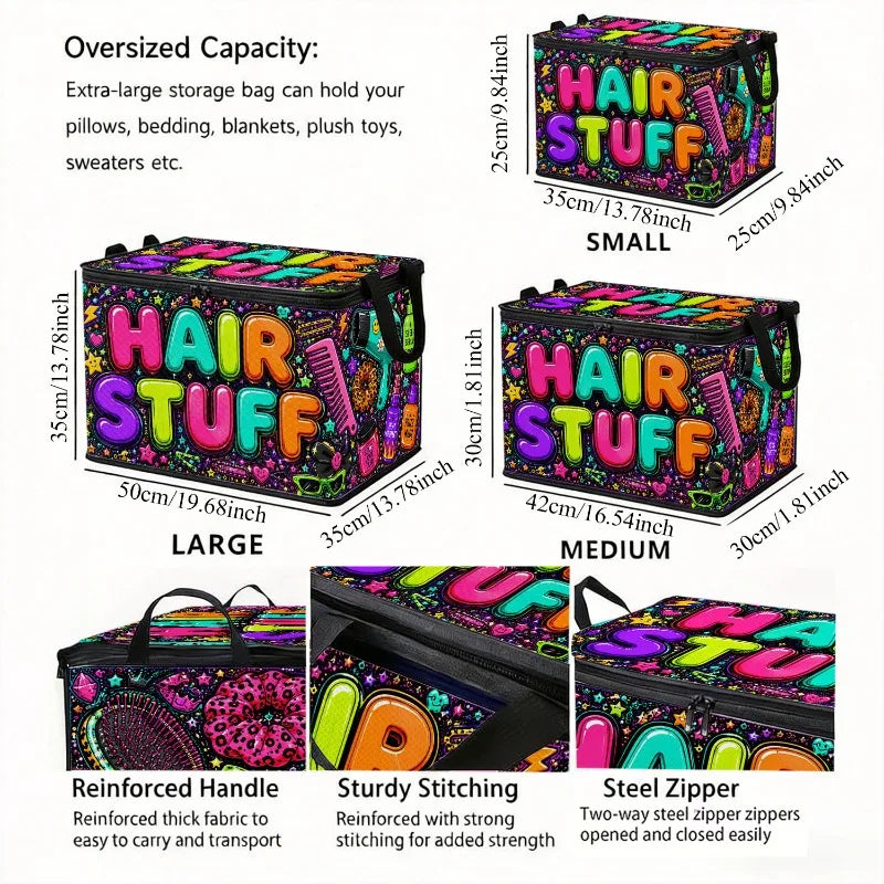 Large Foldable Zippered Storage Box – Hair Doodle Pattern