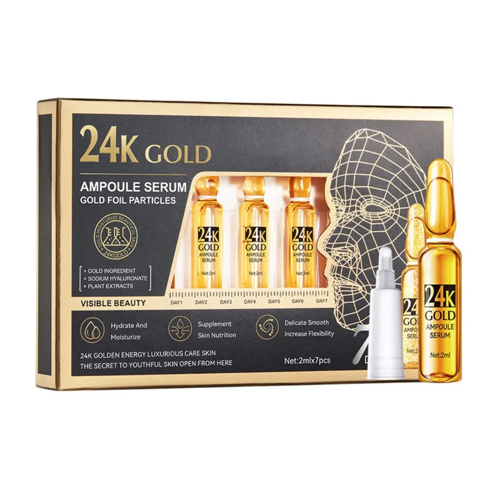 Korean 24K Gold Hyaluronic Acid & Vitamin C Serum – 7 Ampoules