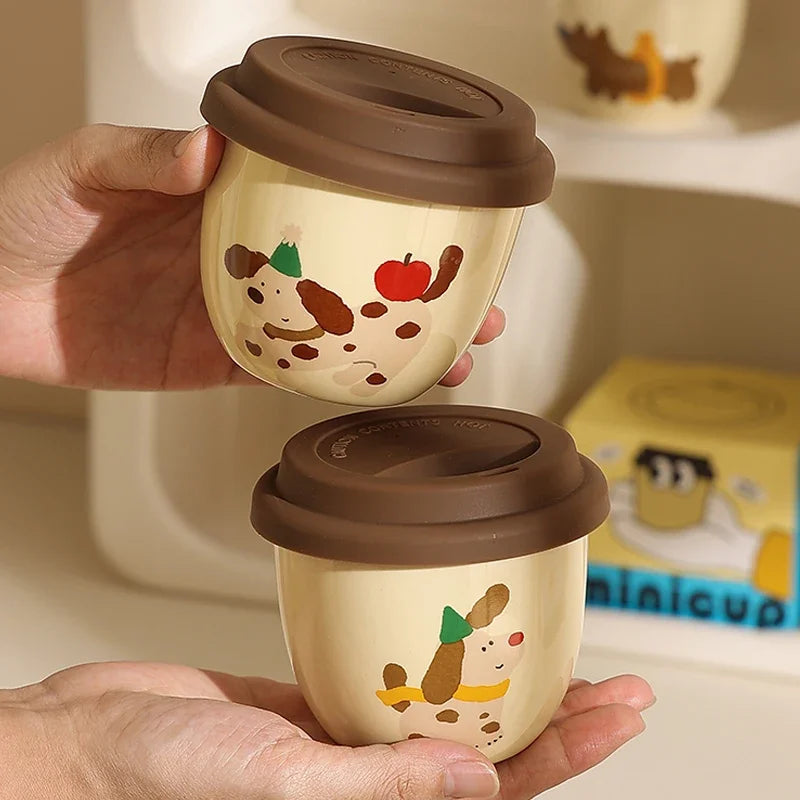 Sausage Dog Ceramic Coffee Mug with Lid | Cute Cartoon Puppy Cup