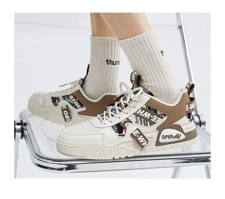 Men's Leather Platform Sneakers – Lace-Up Casual Skate Shoes