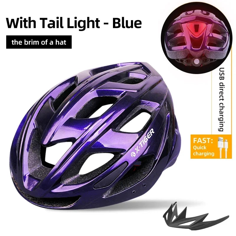 X-TIGER Adult Cycling Helmet with LED Tail Light & Brim
