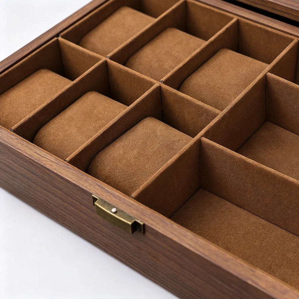 Multi Grid Wooden Watch Box Glass Cover Adjustable Jewelry Storage